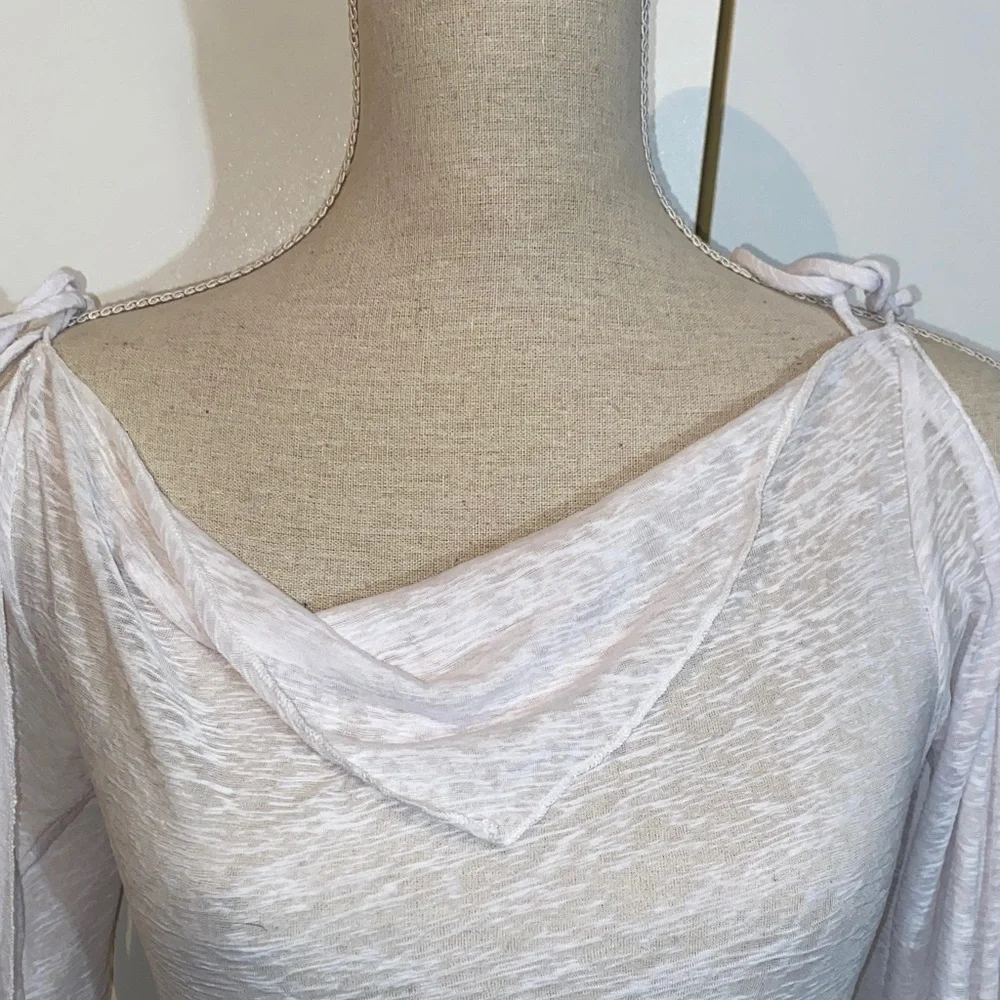 Vintage White Women's Cut Out Blouse with Draped Neckline - Picture 3 of 17